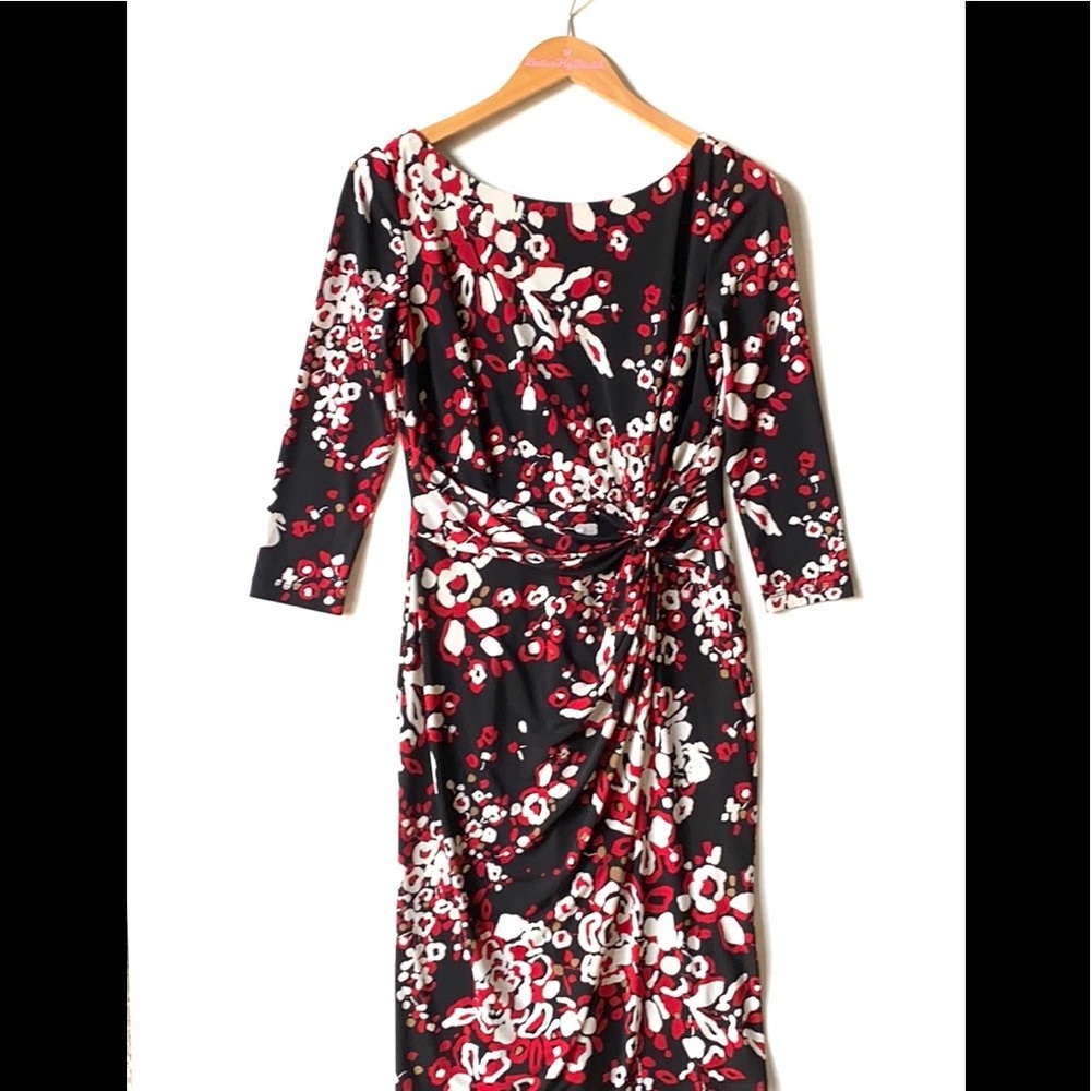 dressbarn‎ Floral 3/4 Sleeved gathered waist Midi dress, Size 6